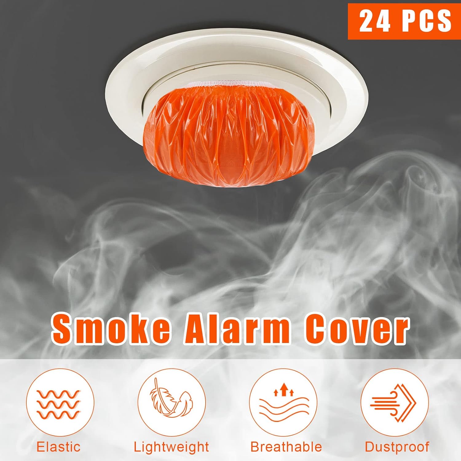 24 Pieces Smoke Detector Fire Alarm Dust Paint Cover Thicken Elastic Stretch Plastic Smoke Detector Fire Alarm Cover during Cooking or Baking, Orange